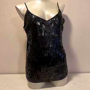 Linea Domani Black Fringe Dressy Evening Rectangle Squint Beaded Strap Tank